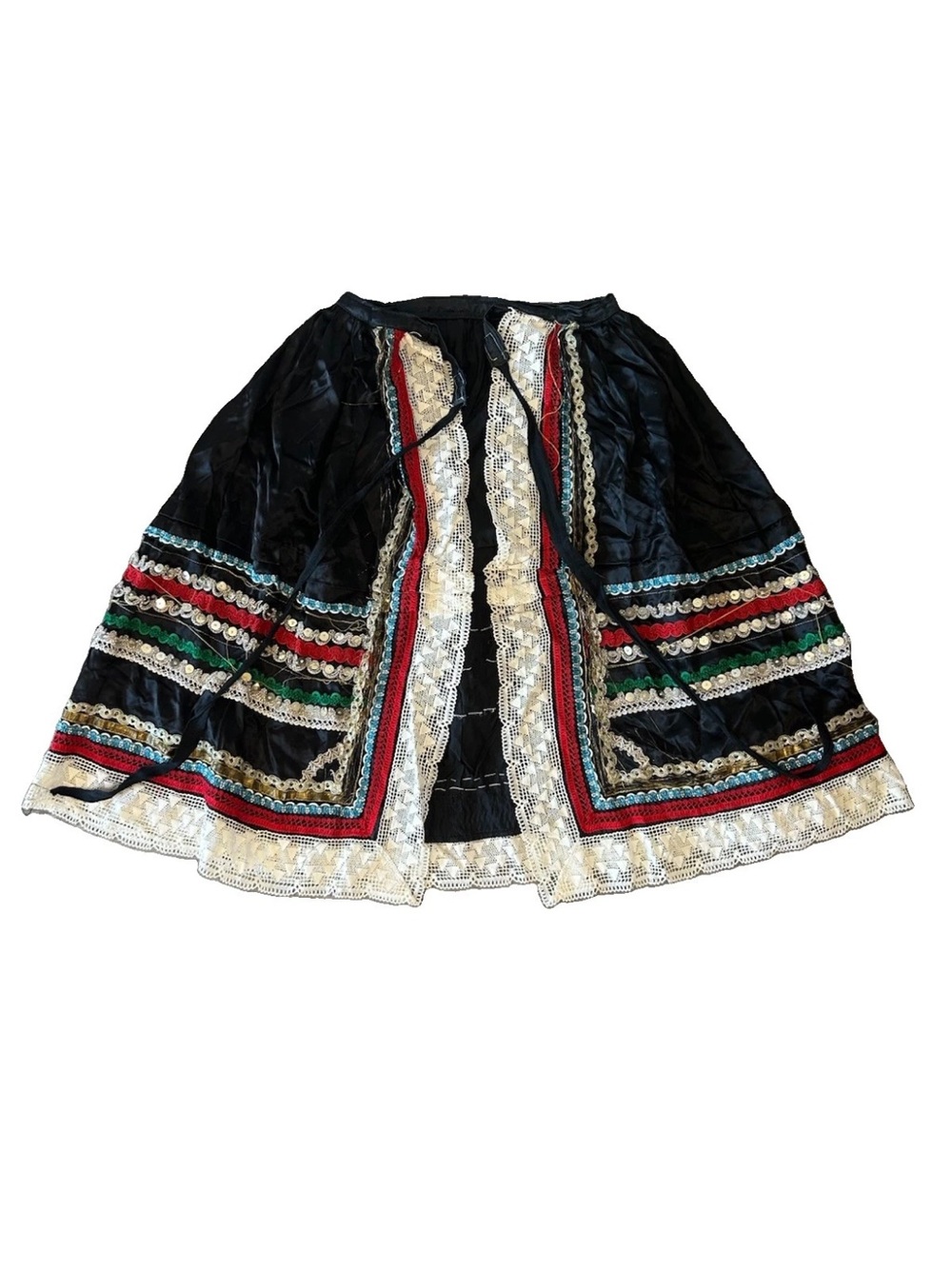 Vintage Folk Costume Kroj Skirt Apron Sequin Lace Satin Handmade Boho XS/S